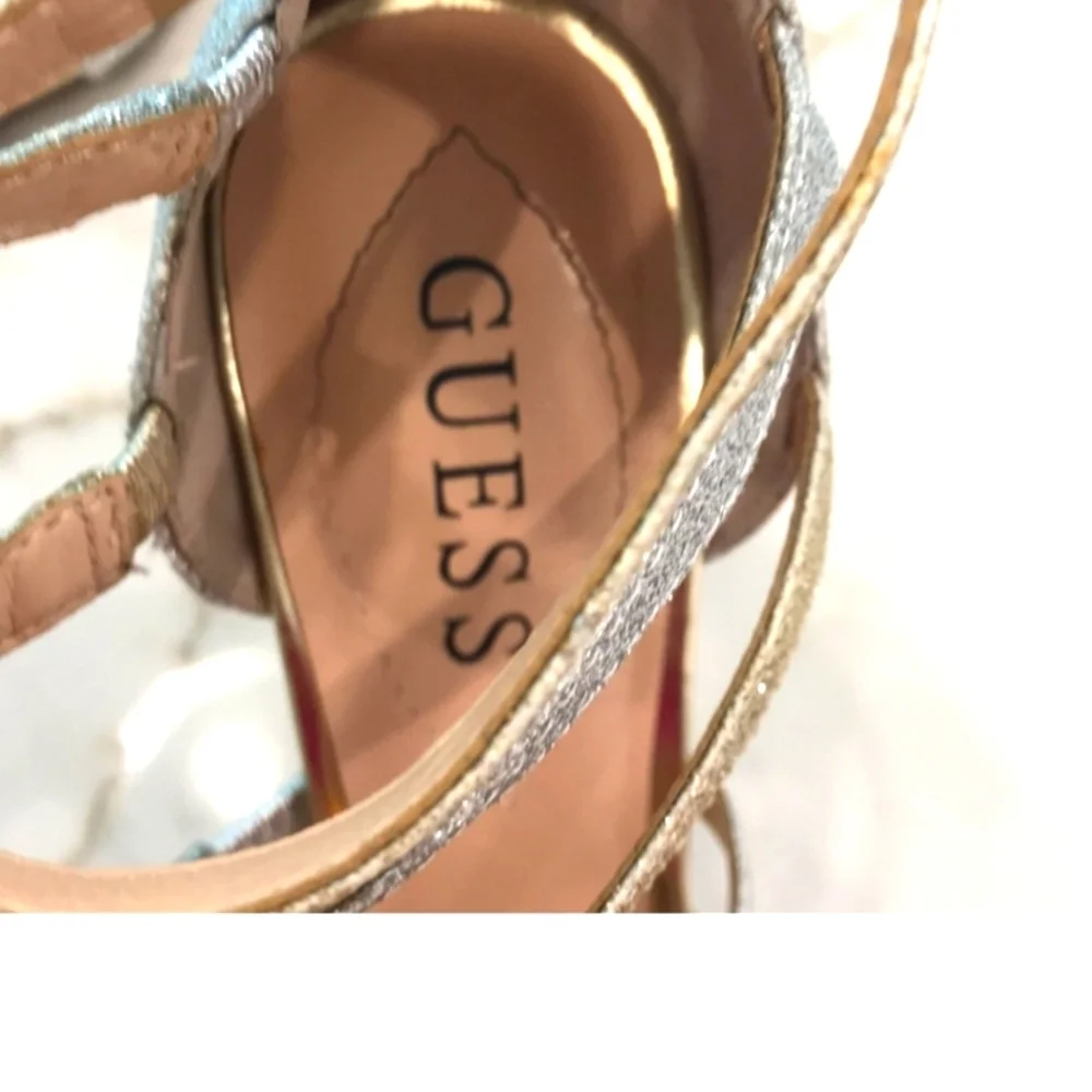 Guess Strappy Pumps Gold & Silver Straps  Stiletto Heels sz 8M
